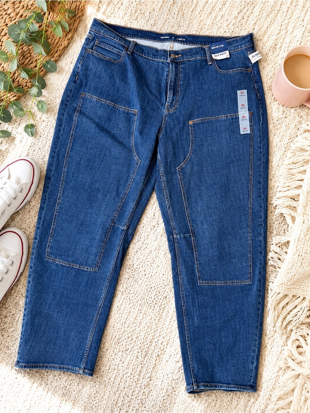 Old Navy Blue Barrel Patch Jeans